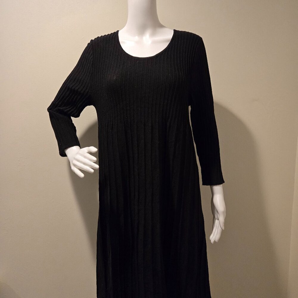 NWT Eileen Fisher Black Scoopneck Knee Length Wool Dress Black PL